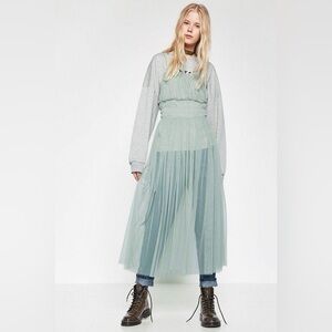 Zara Tulle Mesh Seafoam Pastel Green Flowy Maxi Dress Size Medium